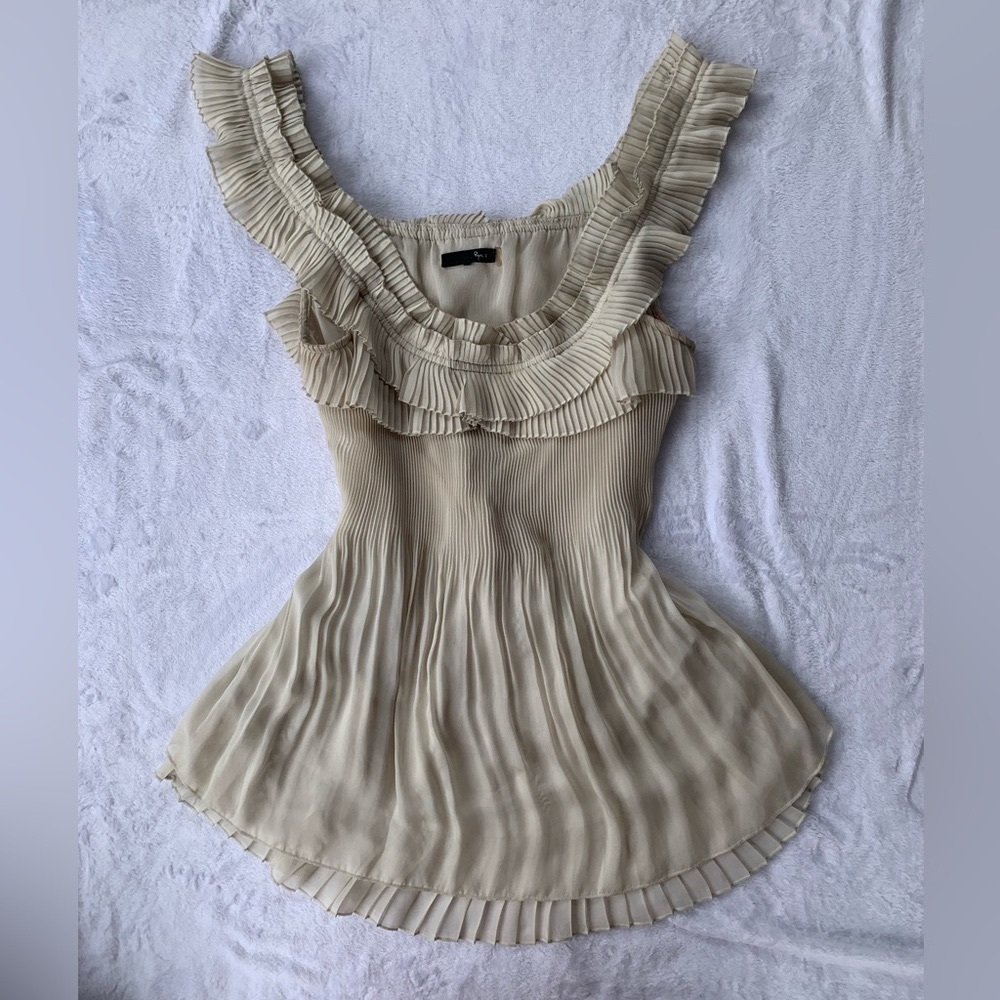 Anthropologie Cream Ruffle Mini Dress Size M